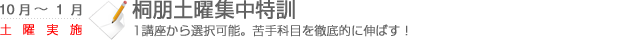 桐朋土曜集中特訓　1講座から選択可能。苦手科目を徹底的に伸ばす！