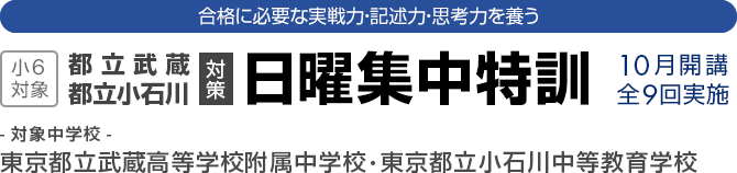 学校別日曜講座 都立中高一貫校対策日曜講座 小石川中、九段中、大泉中、武蔵中、三鷹中