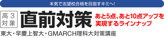 高3対象 直前特講義 東大・早慶上智大・一橋大・東工大・GMARCH対策