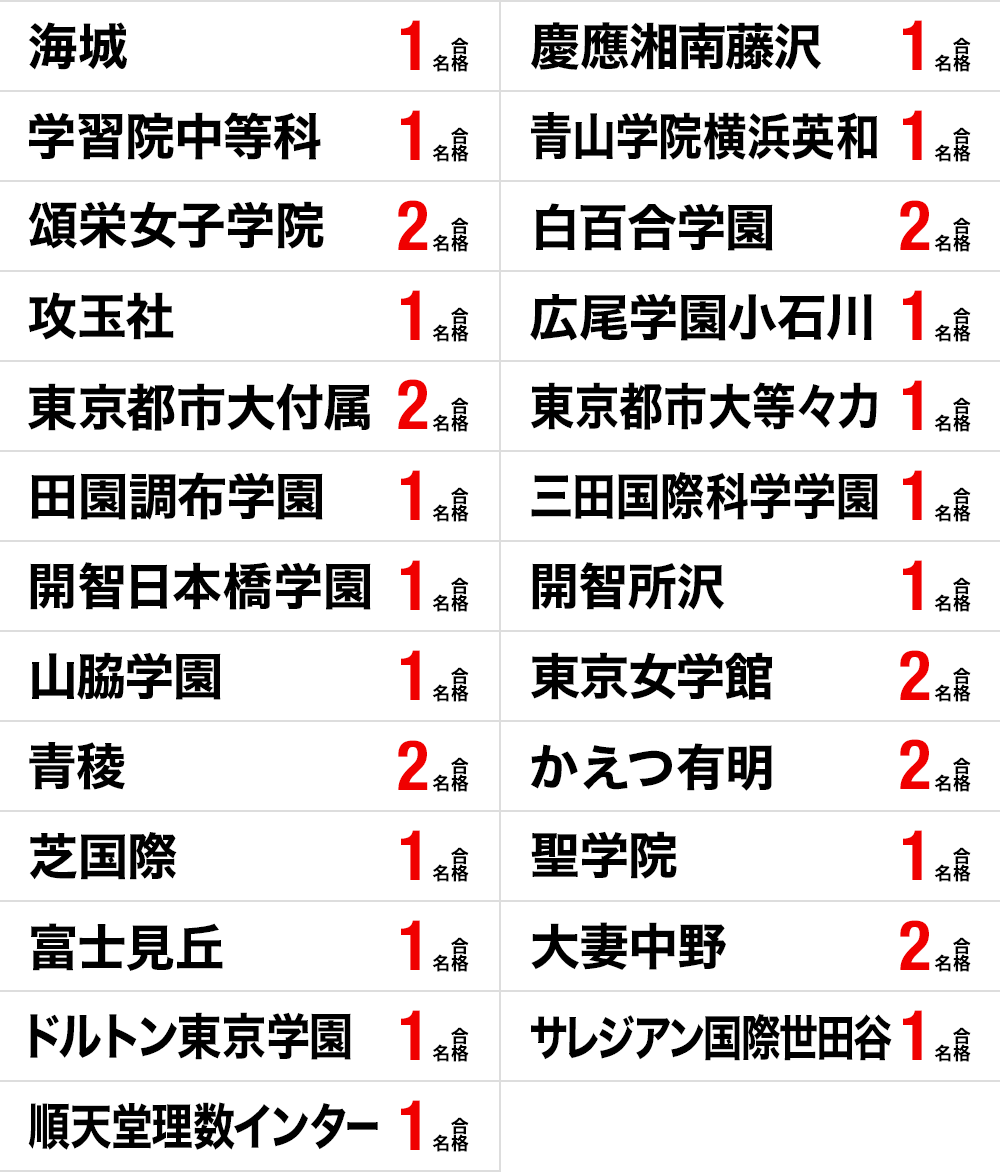 中学受験 ニューヨーク校合格実績
