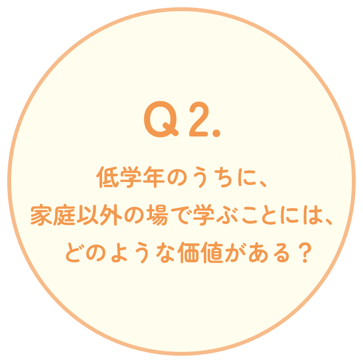 Q2. 低学年のうちに、家庭以外の場で学ぶことには、どのような価値がある?