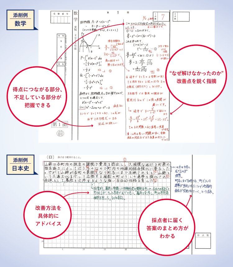 数学、日本史添削例
